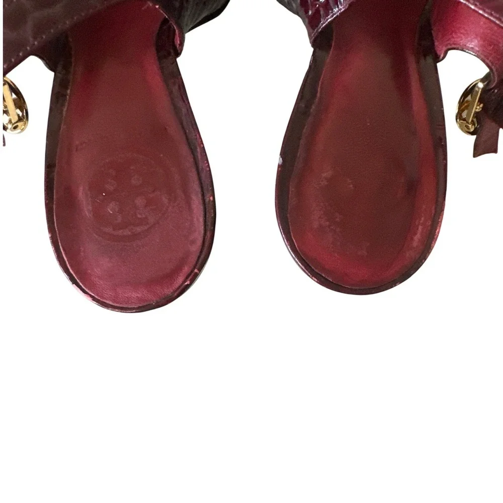 Tory Burch Allison Croc Patent Slingback Peep Toe‎ Block Heels 8 Bordeaux